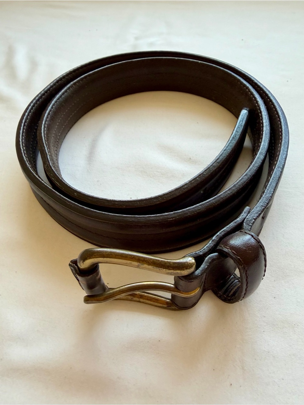 Men's Dark Brown Genuine Leather Belt W/ Brass Buckle 38/95